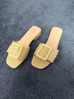 Talbots Beige Raffia Woven Buckle Mule Slides size 6 1/2. Never worn.